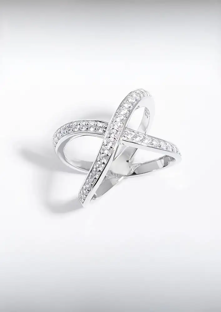Simon Curwood Sterling Silver Zirconia Crossover Split Band Ring $129