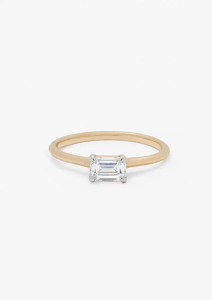 Simon Curwood 9K Yellow Gold 0.50ct Emerald Cut Lab Diamond East/West Ring $1,299