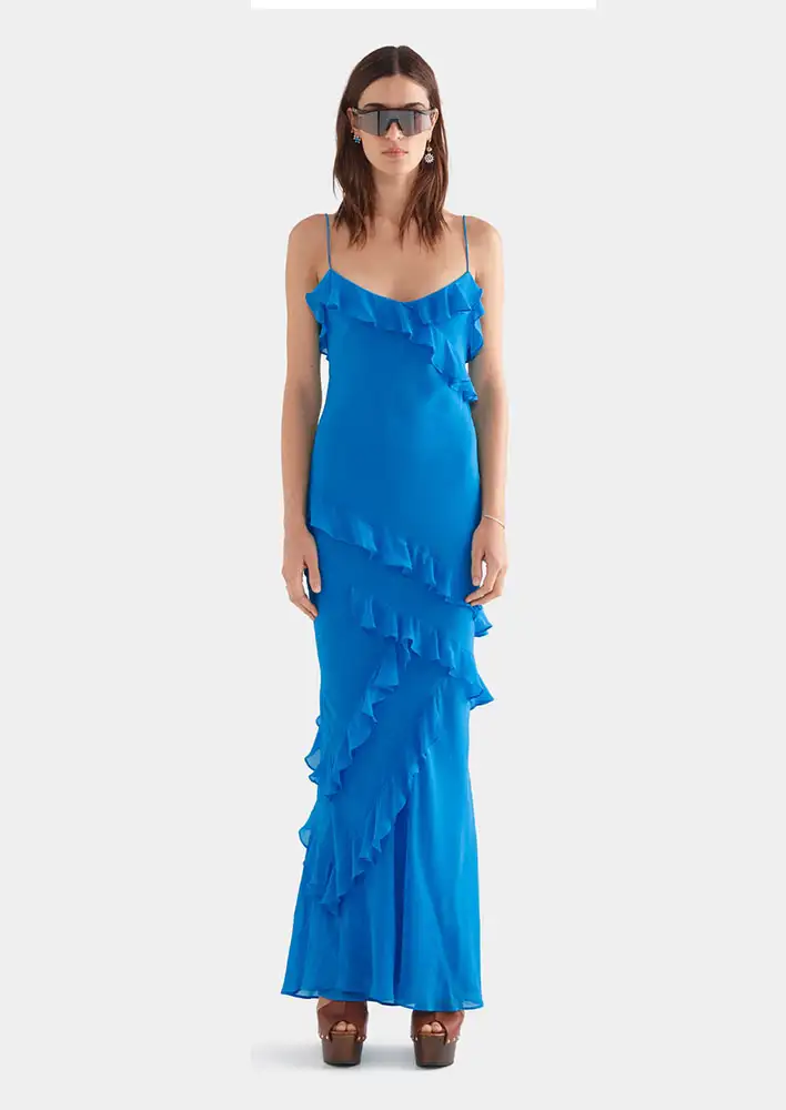 Venroy Womens Silk Ruffle Slip Dress $450
