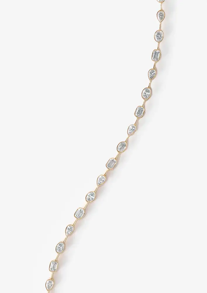 Simon Curwood 9K Yellow Gold 2.0tdw Emerald, Pear And Oval Bezel Lab Diamond Tennis Bracelet 18cm