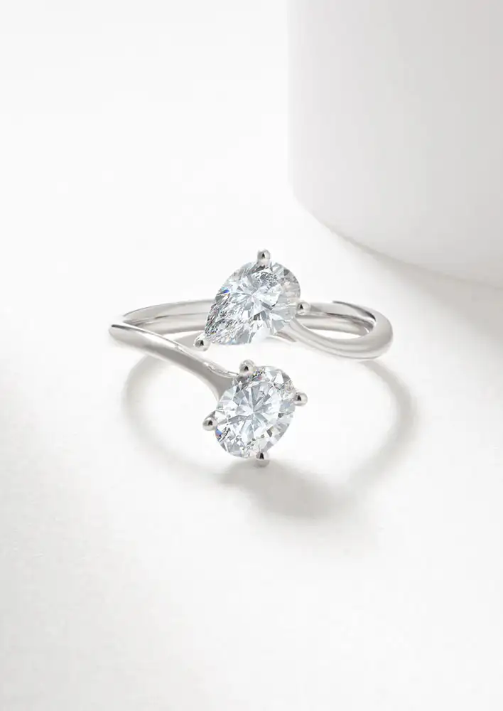 Simon Curwood Oval and Pear Cut Lab Diamond Claw Set Toi Et Moi Ring $2,899
