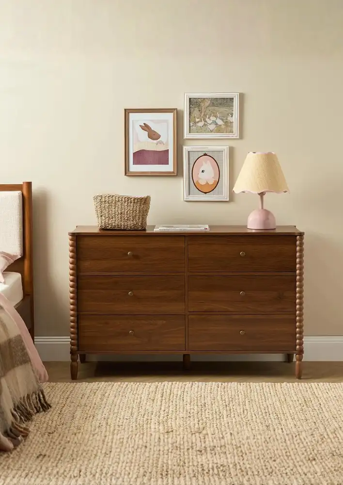 Mocka. Betti Bobbin Six Drawer Walnut $499.99