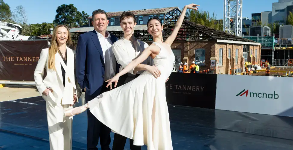 Rachael Walsh and Michael McNab pictured with Queensland Ballet's Gabriel Lowe and Saya Hibino