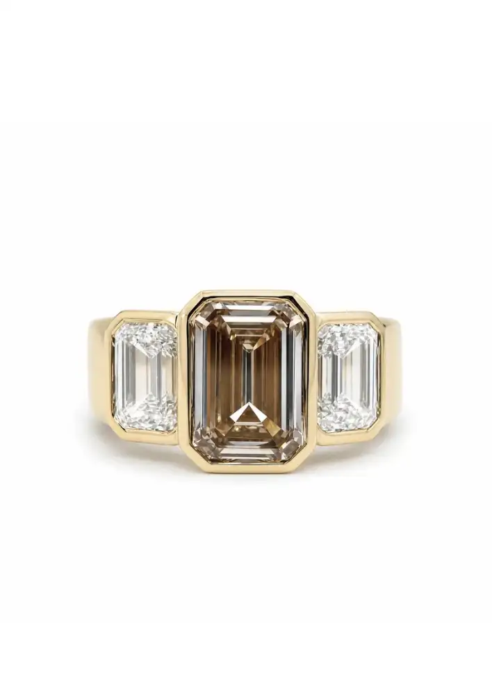 Emerald Cut Champagne Diamond Bezel Trilogy POA