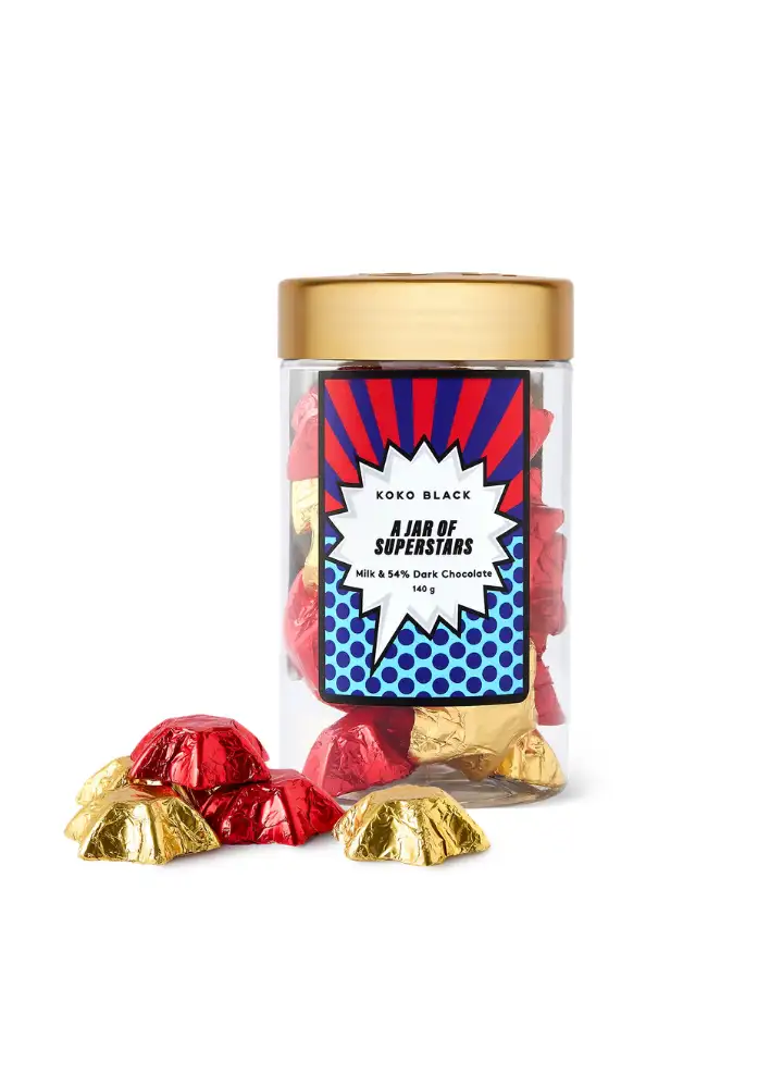 Koko Black Jar of Superstars | 140g Milk & Dark Chocolate $24