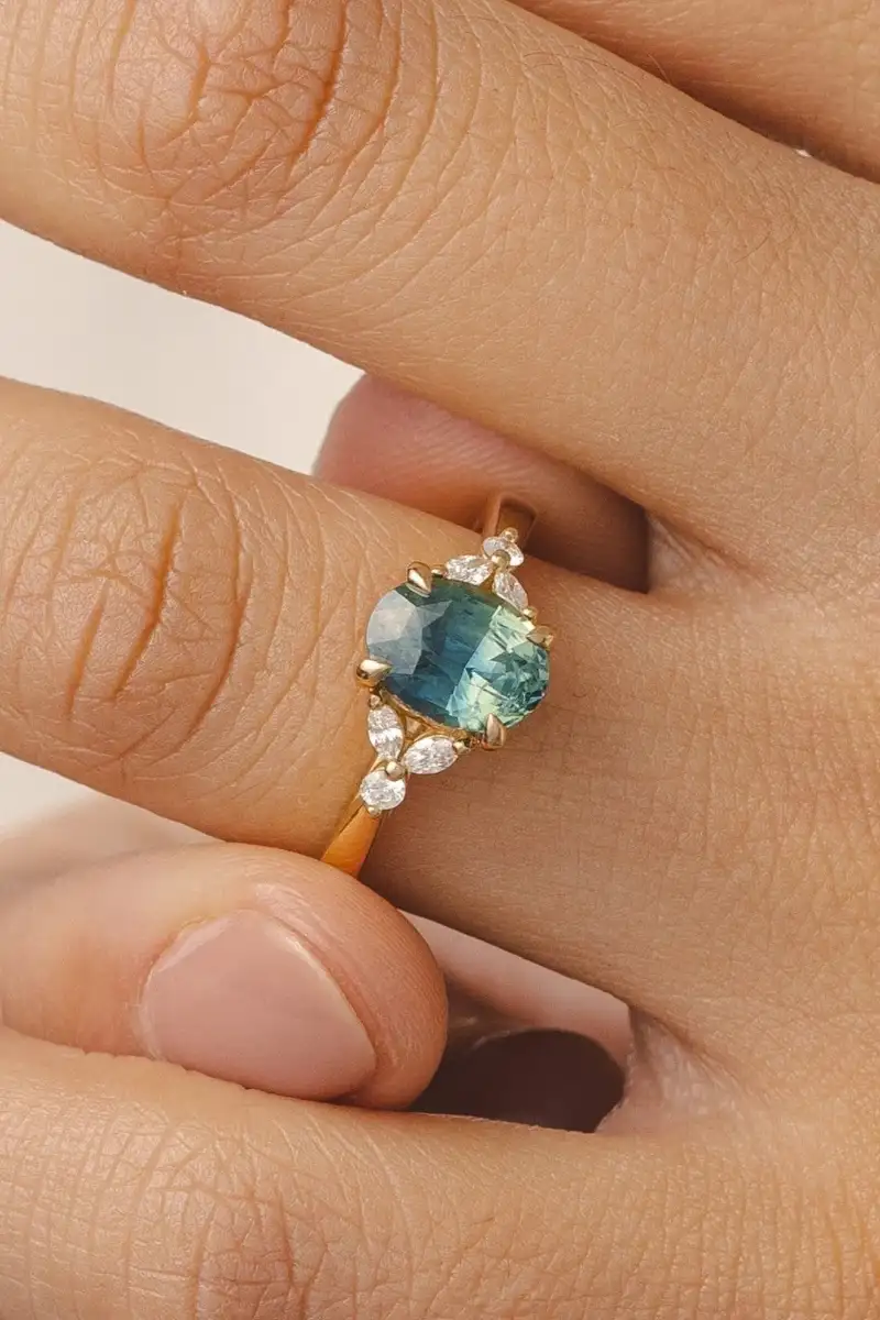Kavalri Blair 1.87ct Oval Madagascan Blue Green Sapphire Engagement Ring $8,495
