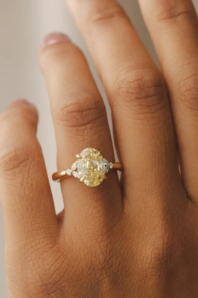 Kavalri Blair 3.72ct Fancy Yellow Oval Lab Diamond Engagement Ring $9,250