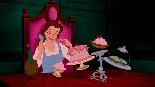 Cakes make us dance too, Belle! Image: Giphy Beauty and the beast, cake, desserts