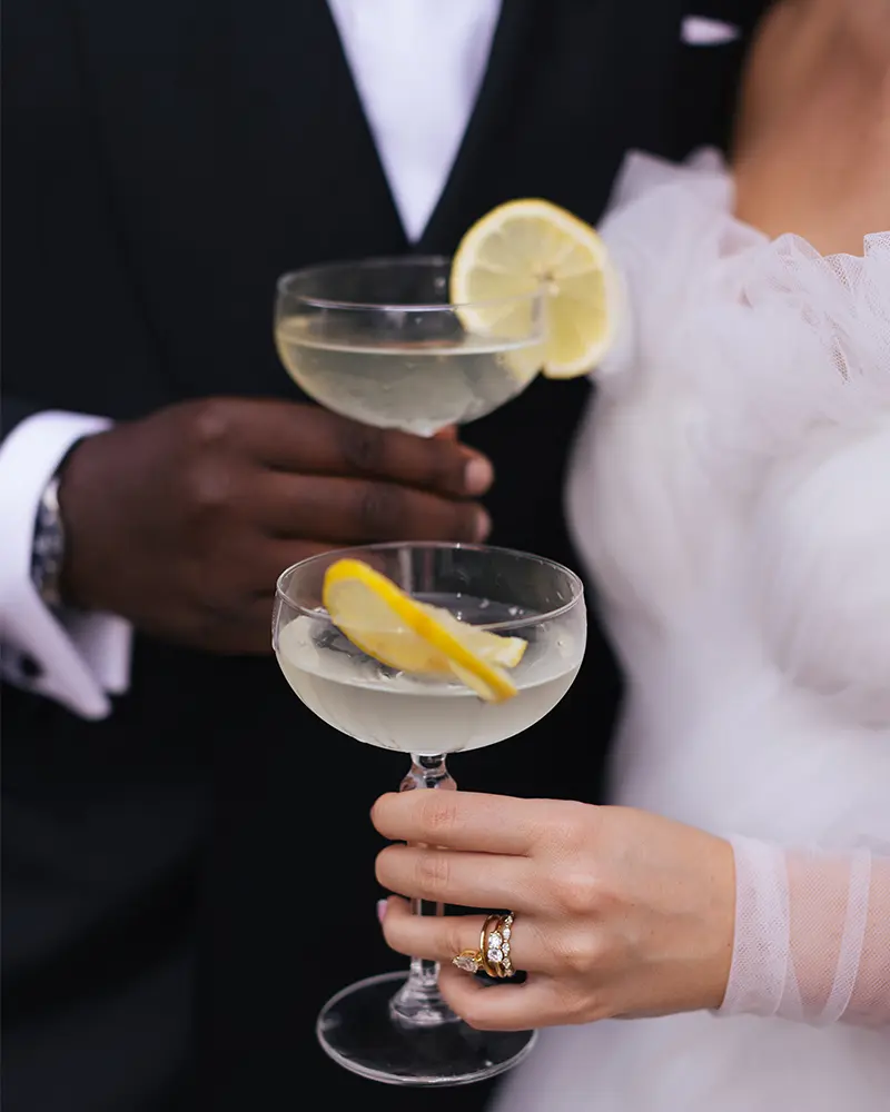 close up of a couple toasting